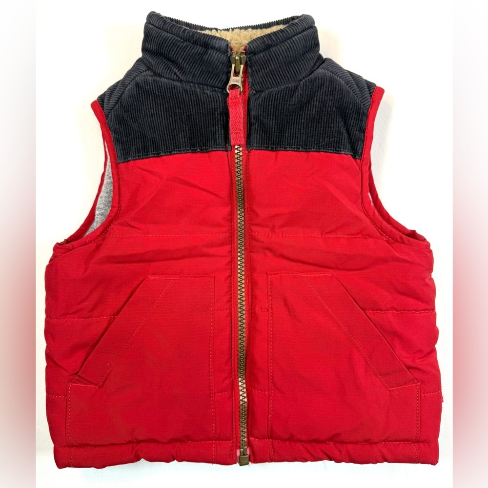 CARTER’S Baby Boys Red Corduroy Yoke‎ Puffer Vest 9M Sherpa Lined Retro Winter